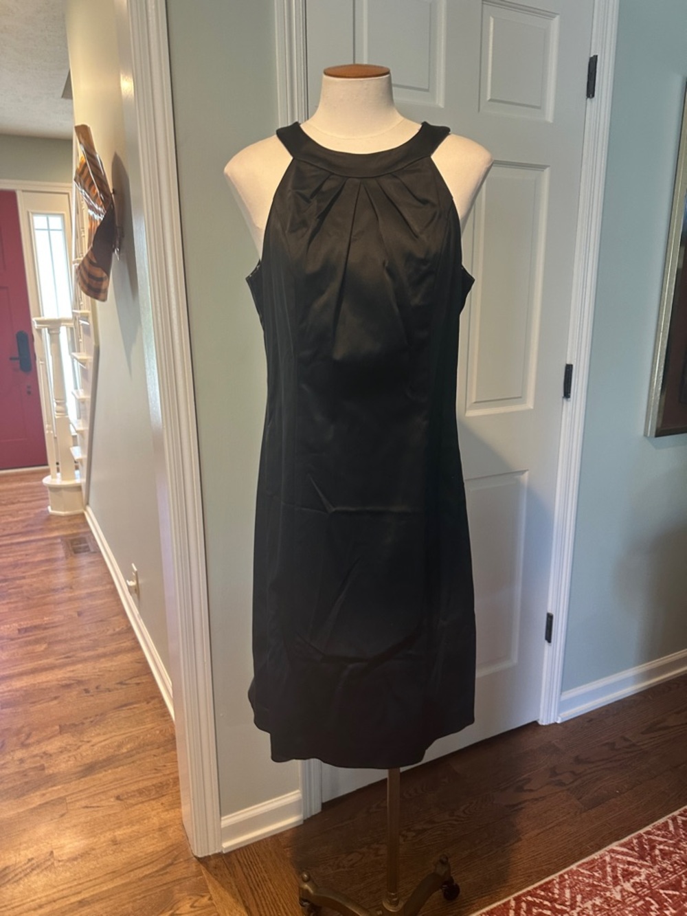 OC OC Sz 14 Classic Black Satin Sleeveless Cocktail Dress High Neck